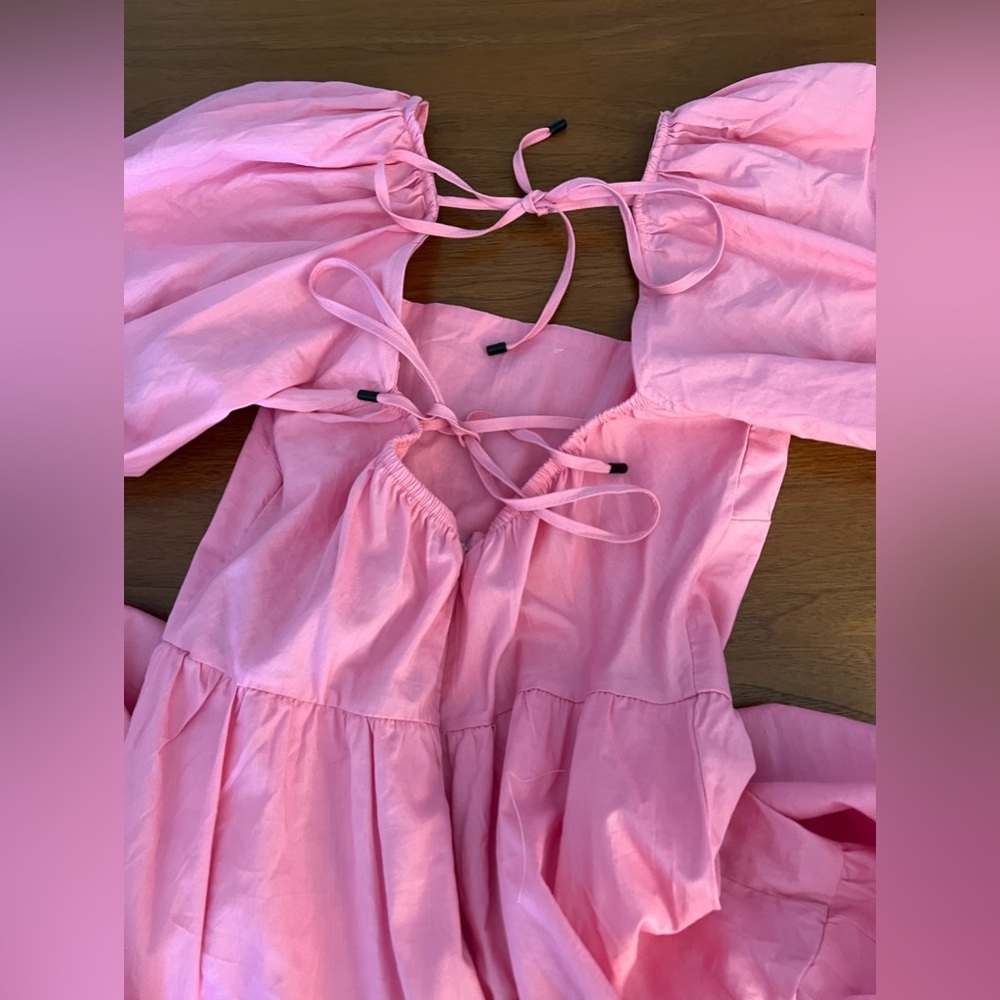 Pink square neck dress. So cute and flattering